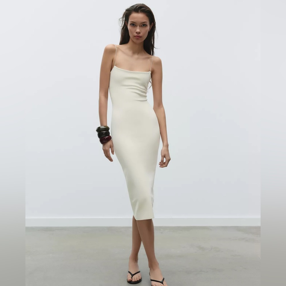 Zara Oyster White Stretch Midi Dress - Picture 7 of 13